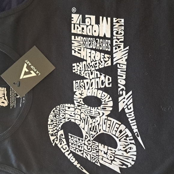 LA Pop Art David Bowie Tank Black with White Print NWT - Picture 5 of 8